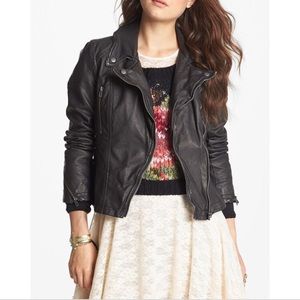 Tan leather motto jacket Free People